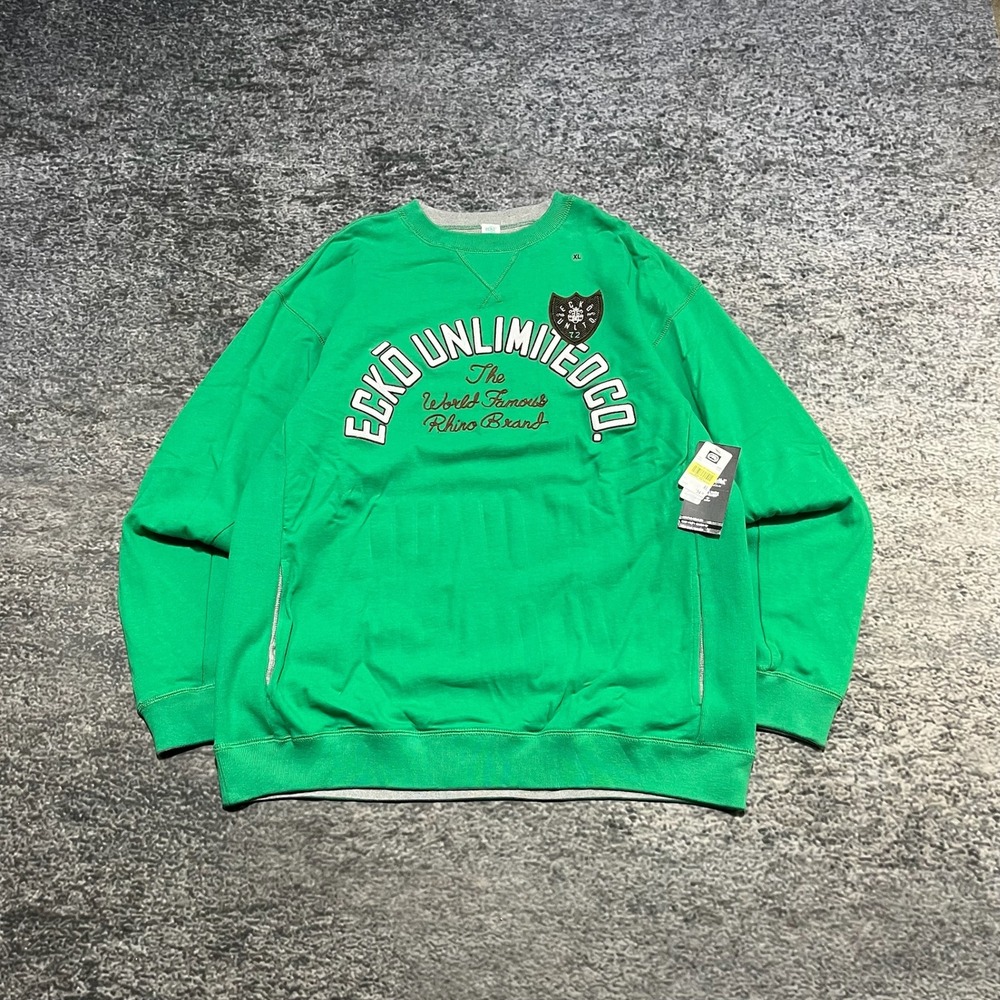 Vintage‎ Y2K Ecko UNLTD Longsleeve Crewneck Sweater Spellout Logo Green XL NEW